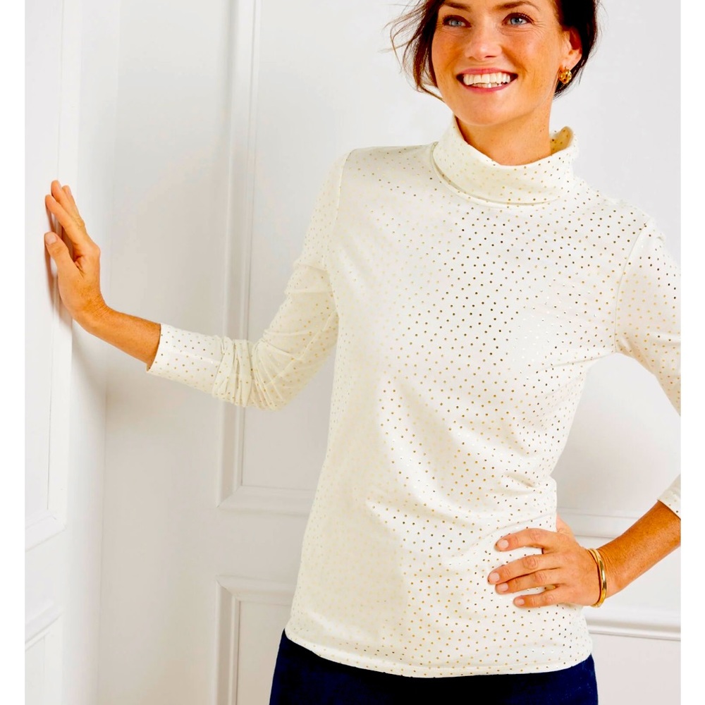 Brand new Talbots cotton turtleneck with gold polka dots! Brand new/ never worn